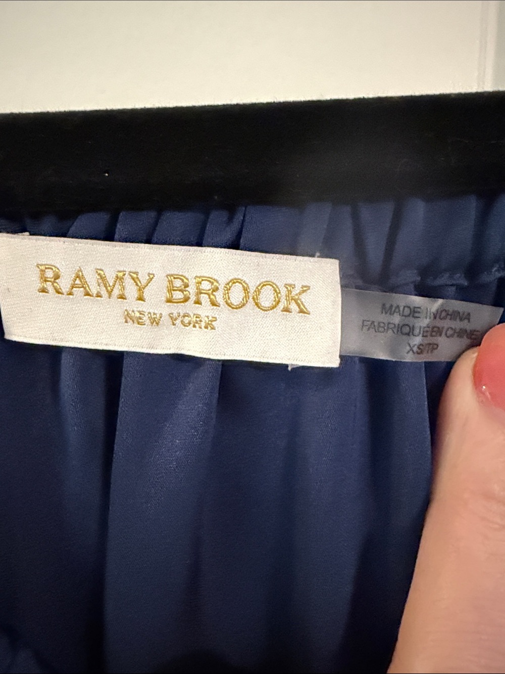 Ramy Brook Off-Shoulder Navy Blouse with cinched Cuffs - Picture 2 of 3